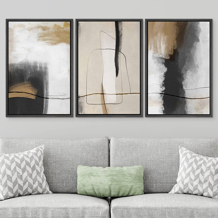 IDEA4WALL Tan Gray Abstract Neutral Color Shapes - 3 Piece Set